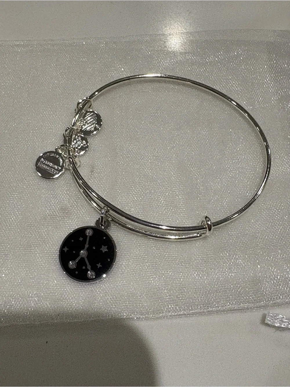 NWOT Alex and Ani Color Infusion Cancer Zodiac Charm Bangle, Shiny Silver Finish
